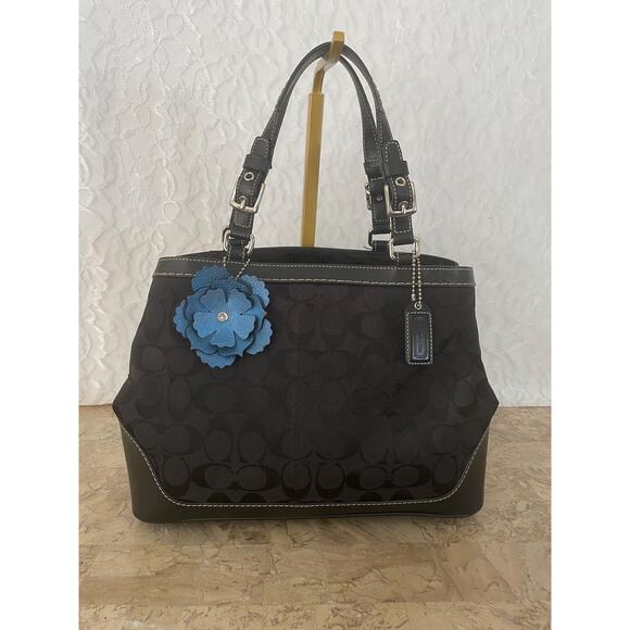 Vintage Coach signature canvas/leather black shoulder bag small tote Serial 6830 - Picture 1 of 10